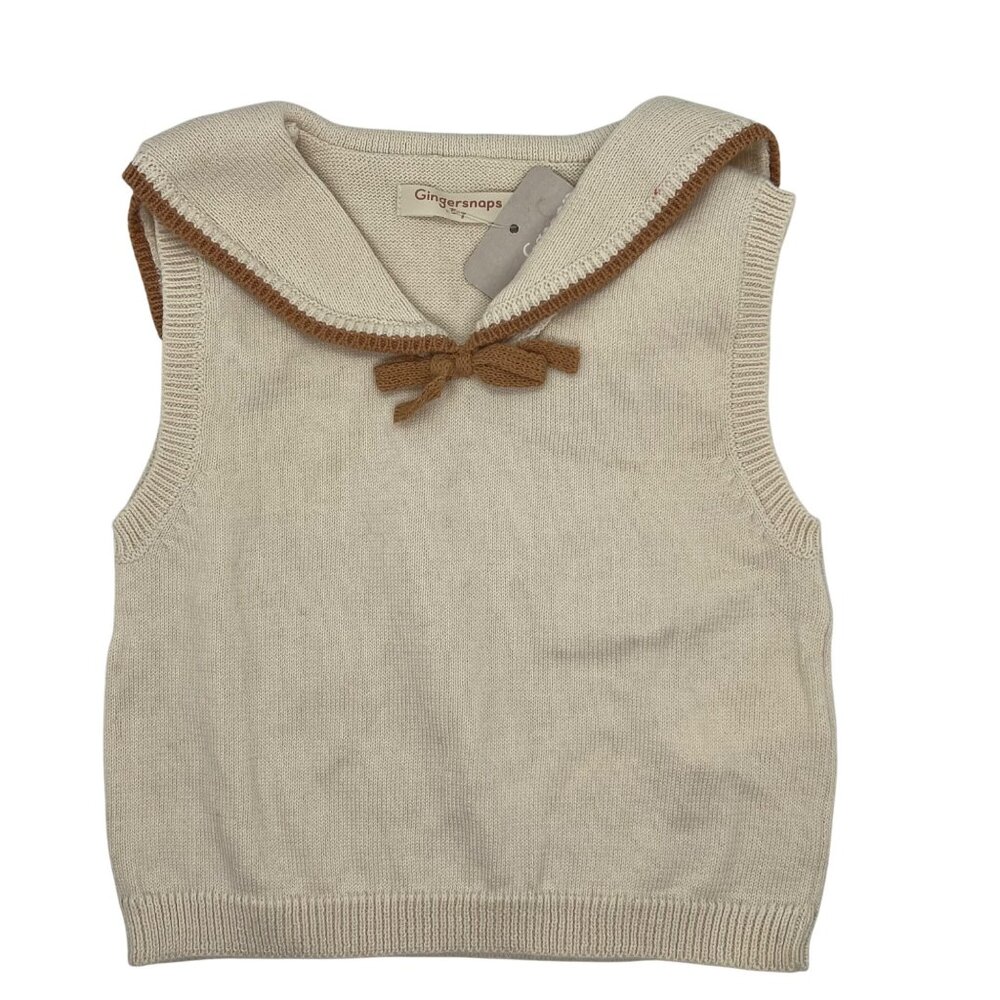 Gingersnaps Baby Marina Sailor Knit Sweater Vest Bow Collar Beige Cotton NWT